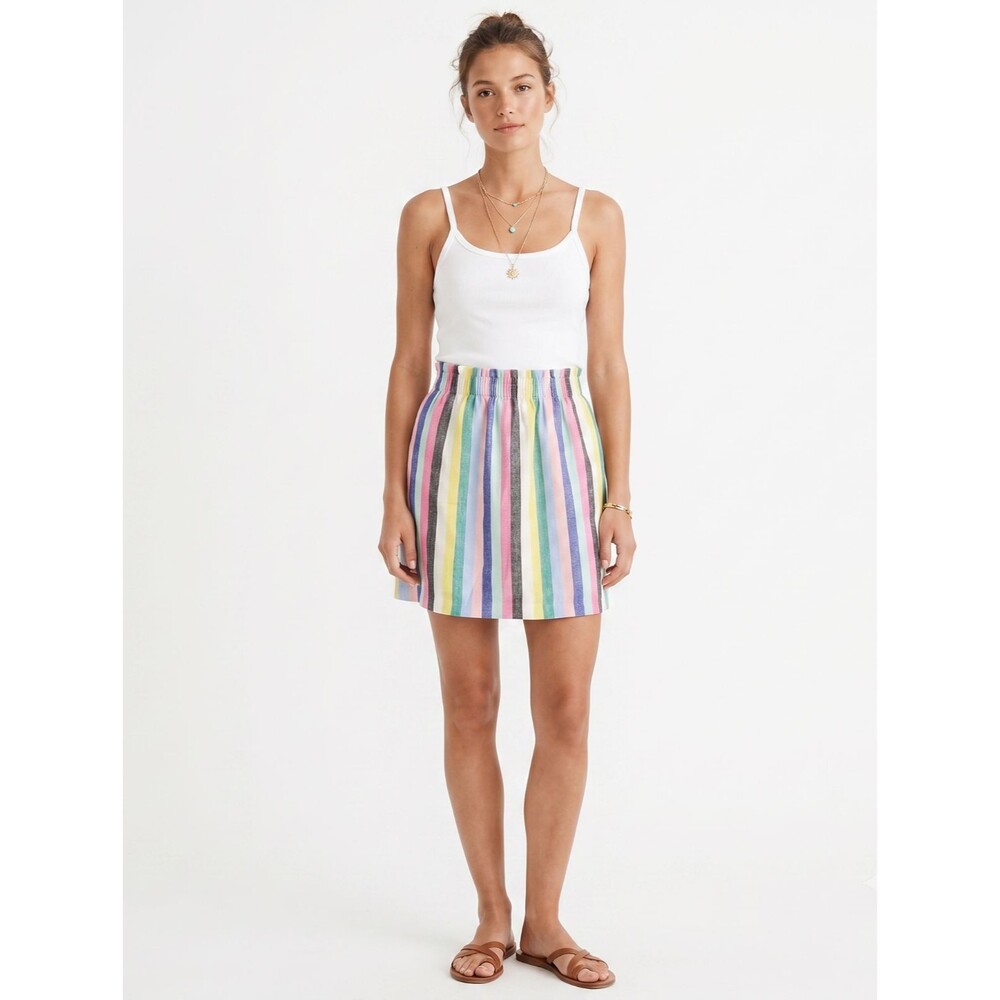 J.Crew Women's Linen Skirt Summer Rainbow Stripe Pull-On Size 00 NWT Cottagecore